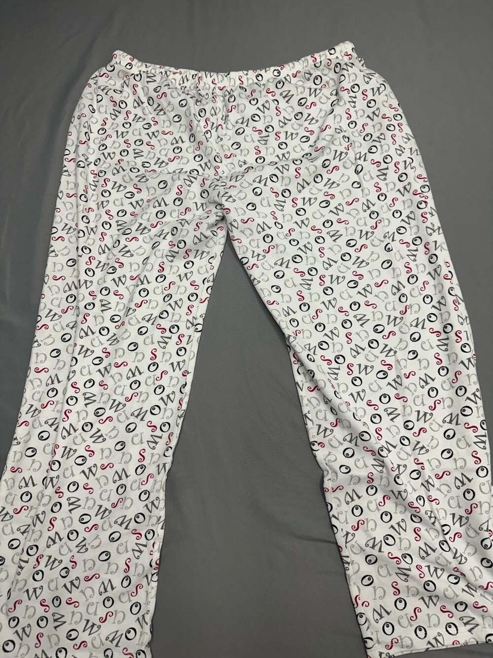 Comfort Zone XL White Waffle Knit Sleep Pajama Lounge Pants with Letter Pattern